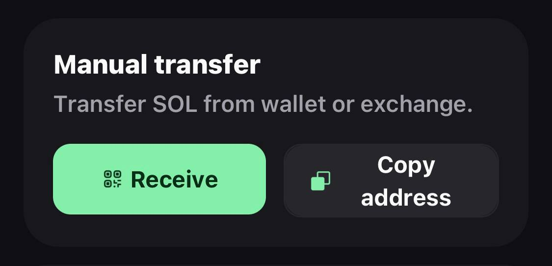 Manual transfer card with the Receive button highlighted
